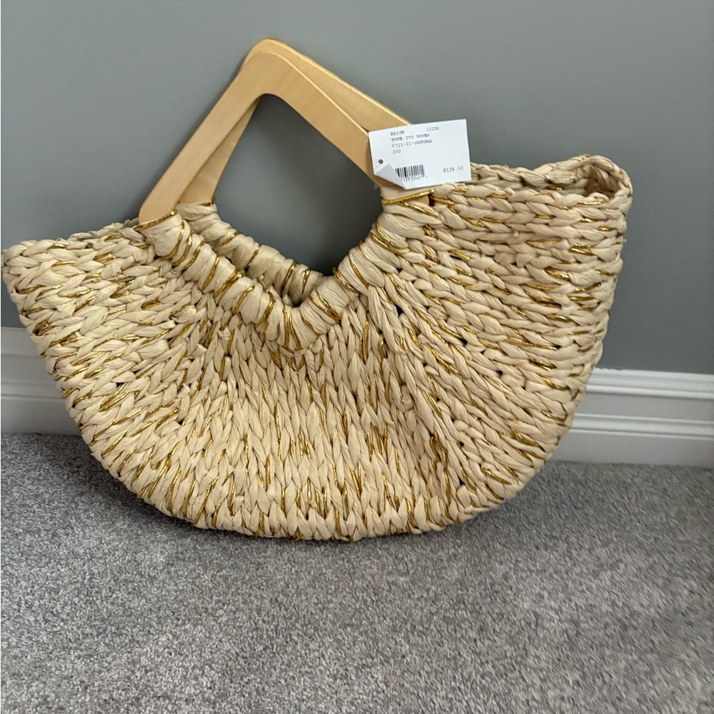 INTERMIX Beige and Gold Woven Tote